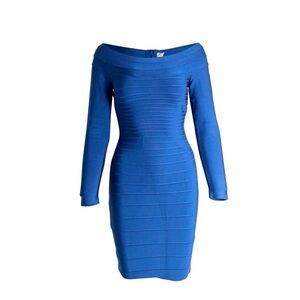 Hervé Leger Off-the-Shoulder Long Sleeve Bandage Dress